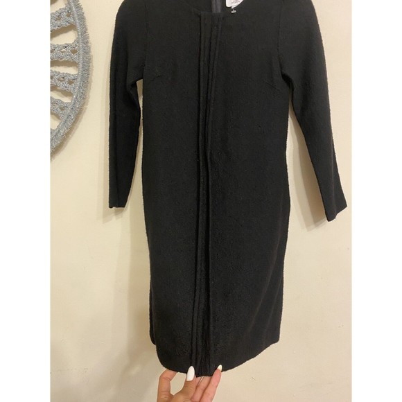LISA PERRY New York Black Seamed Felted Wool Crepe Shift Dress Size 2 / XS/Small - Picture 2 of 6